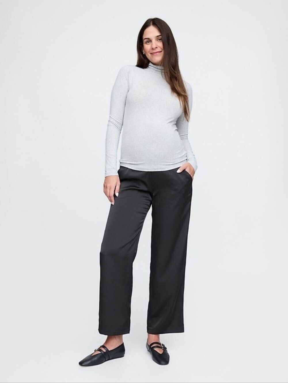 GAP Maternity Full Panel Soft Satin Trousers Black Dress Pants Small NWT RT$80